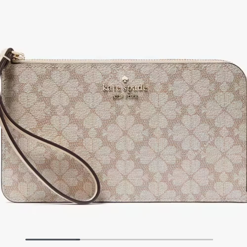 🎂Kate Spade Med Lzip Wristlet Spade Flower Dark Beige NWT🎂